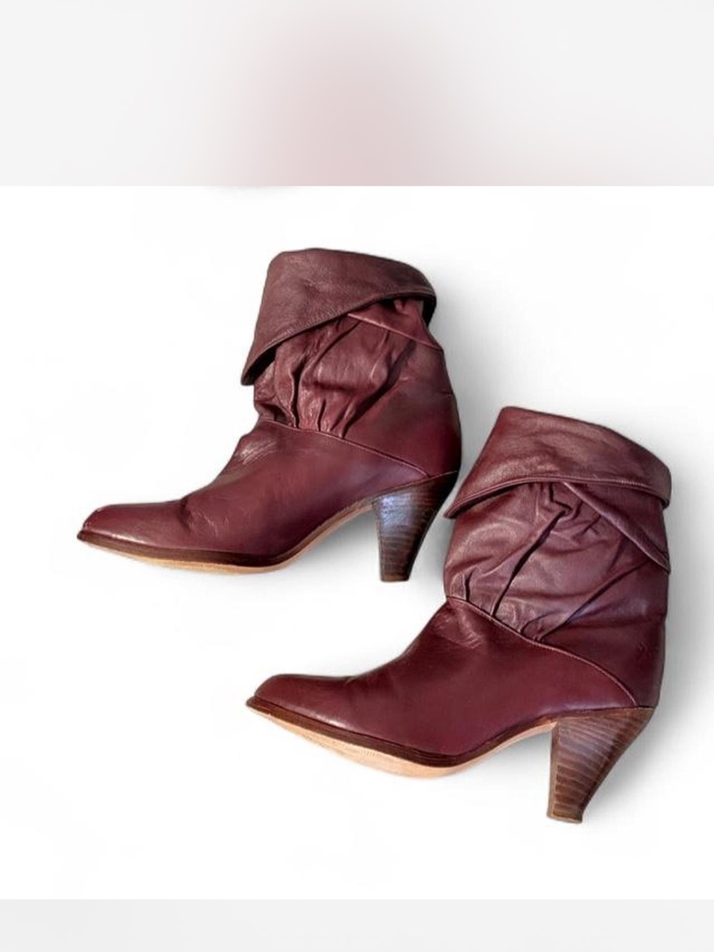 Frye Burgundy Fold-Over Leather Ankle Boots made in USA